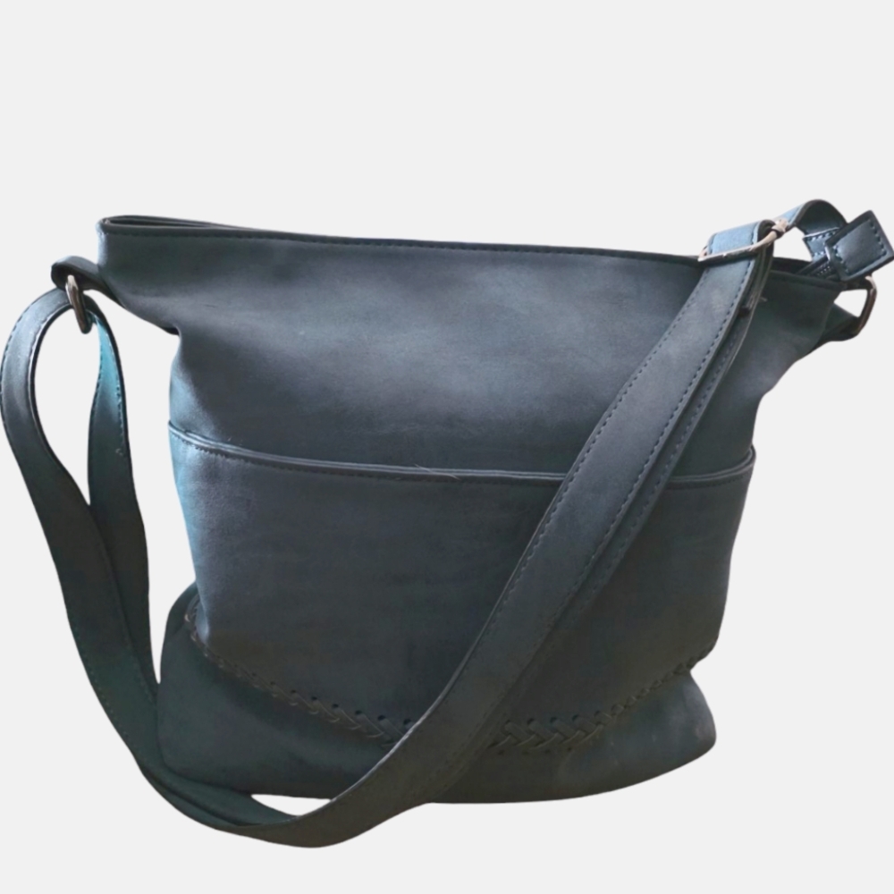 Mia & Luca Denim Blue Vegan Suede Patina Look Crossbody  Shoulder Bag